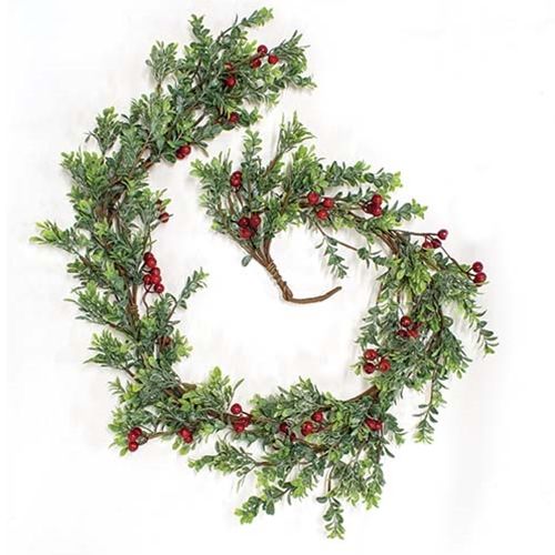 6&#39; Frosted Boxwood &amp; Gooseberry Garland