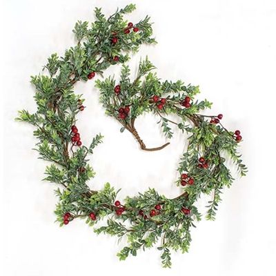6&#39; Frosted Boxwood &amp; Gooseberry Garland