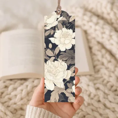 Charcoal Floral Wood Bookmark
