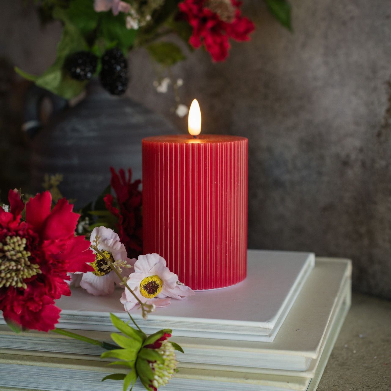 Red Grooved 3D Flame Candles