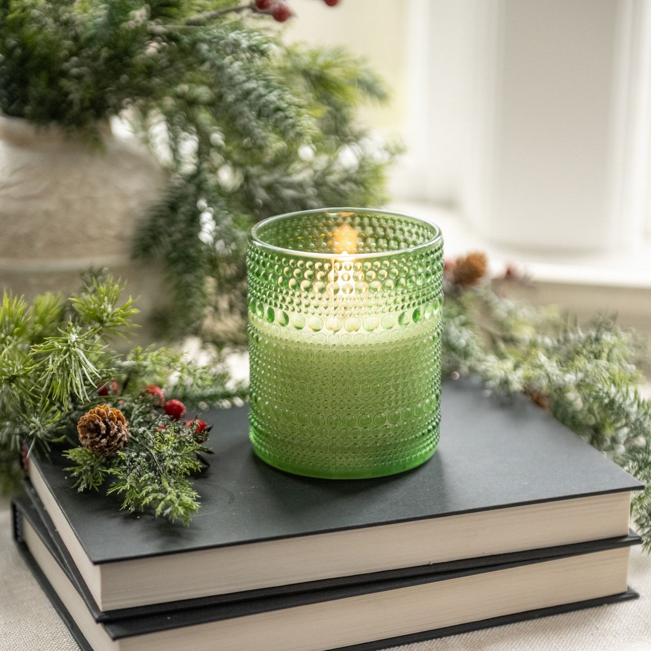 Green Dotted Glass Candle