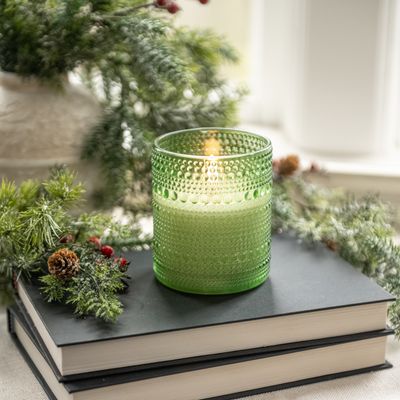 Green Dotted Glass Candle