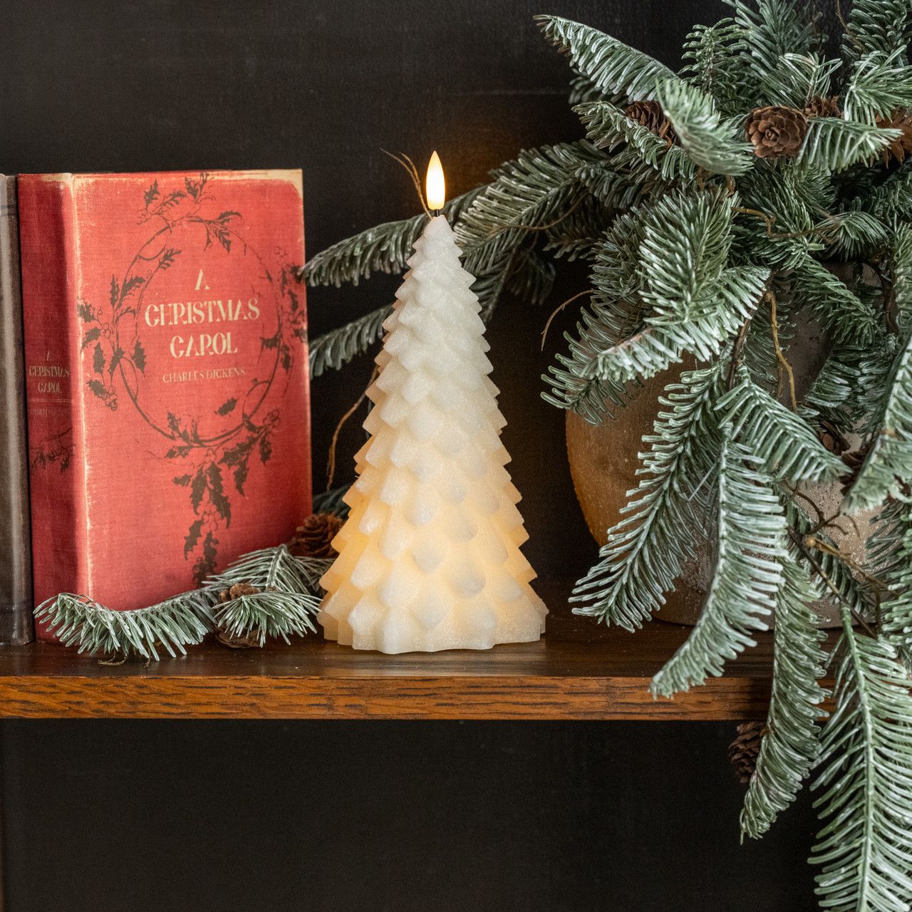 9&quot; Cream Shimmer Fir Tree Candle