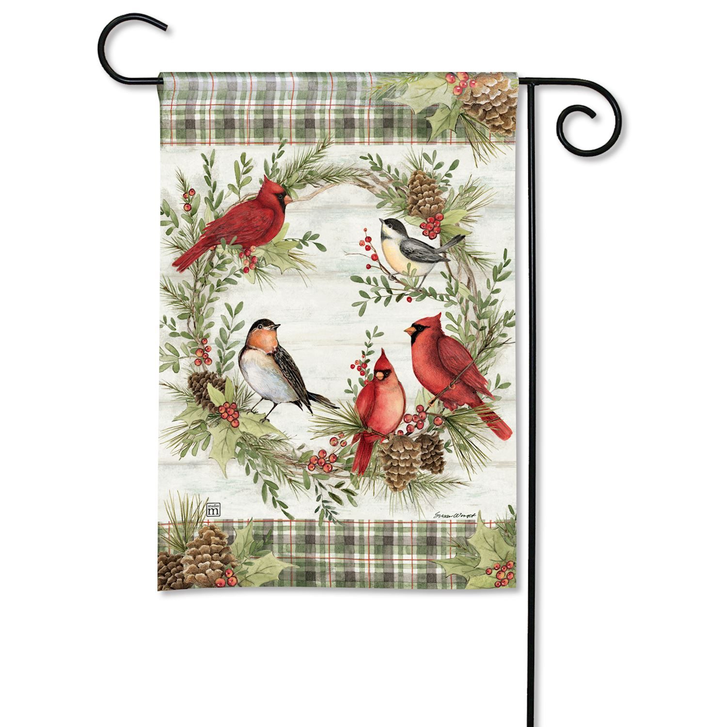 Winter Bird Wreath Garden Flag