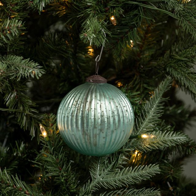 Turquoise Ribbed Kugel Ornament