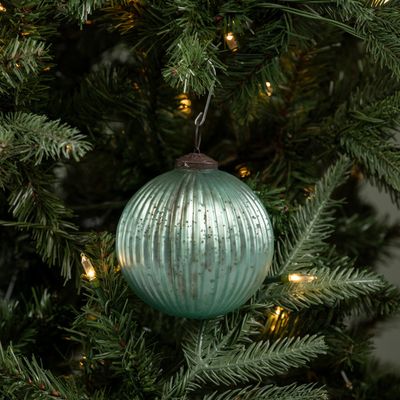 Turquoise Ribbed Kugel Ornament