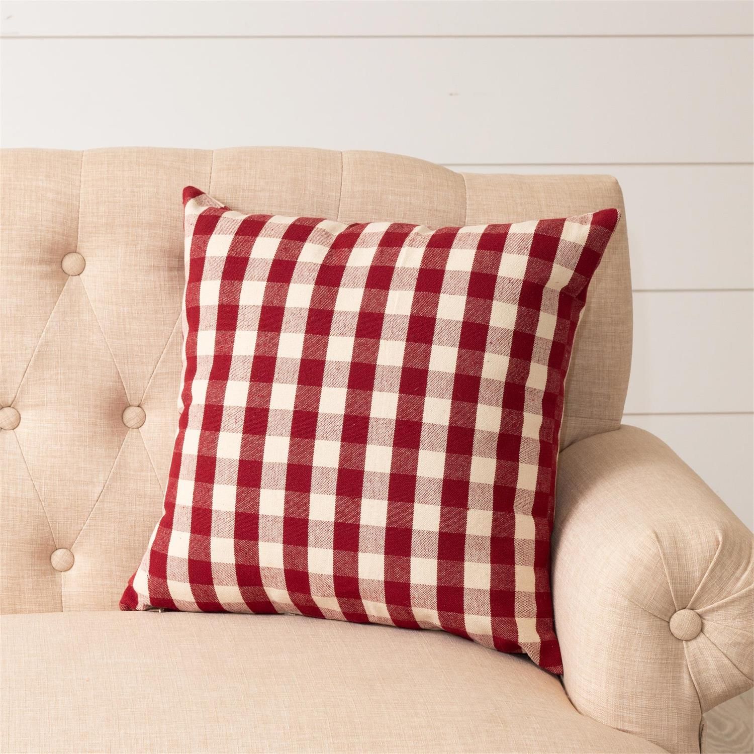 Red and Cream Gingham Pillow