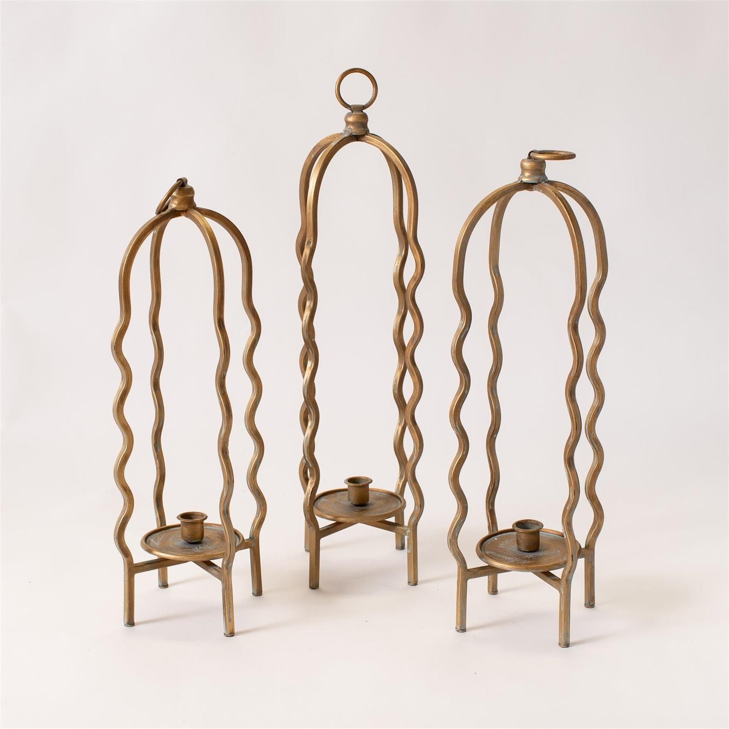 Gold Wavy Cage Candle Holders