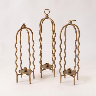 Gold Wavy Cage Candle Holders