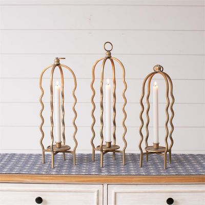 Gold Wavy Cage Candle Holders