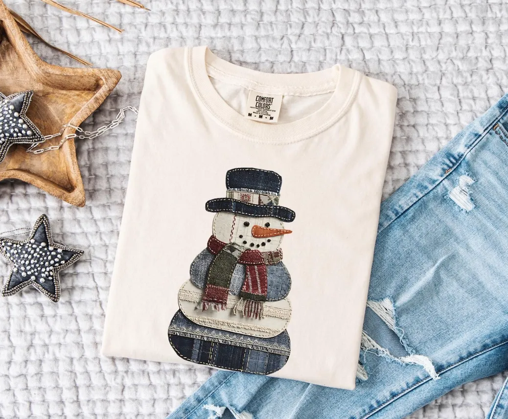 Faux Patchwork Snowman Tee