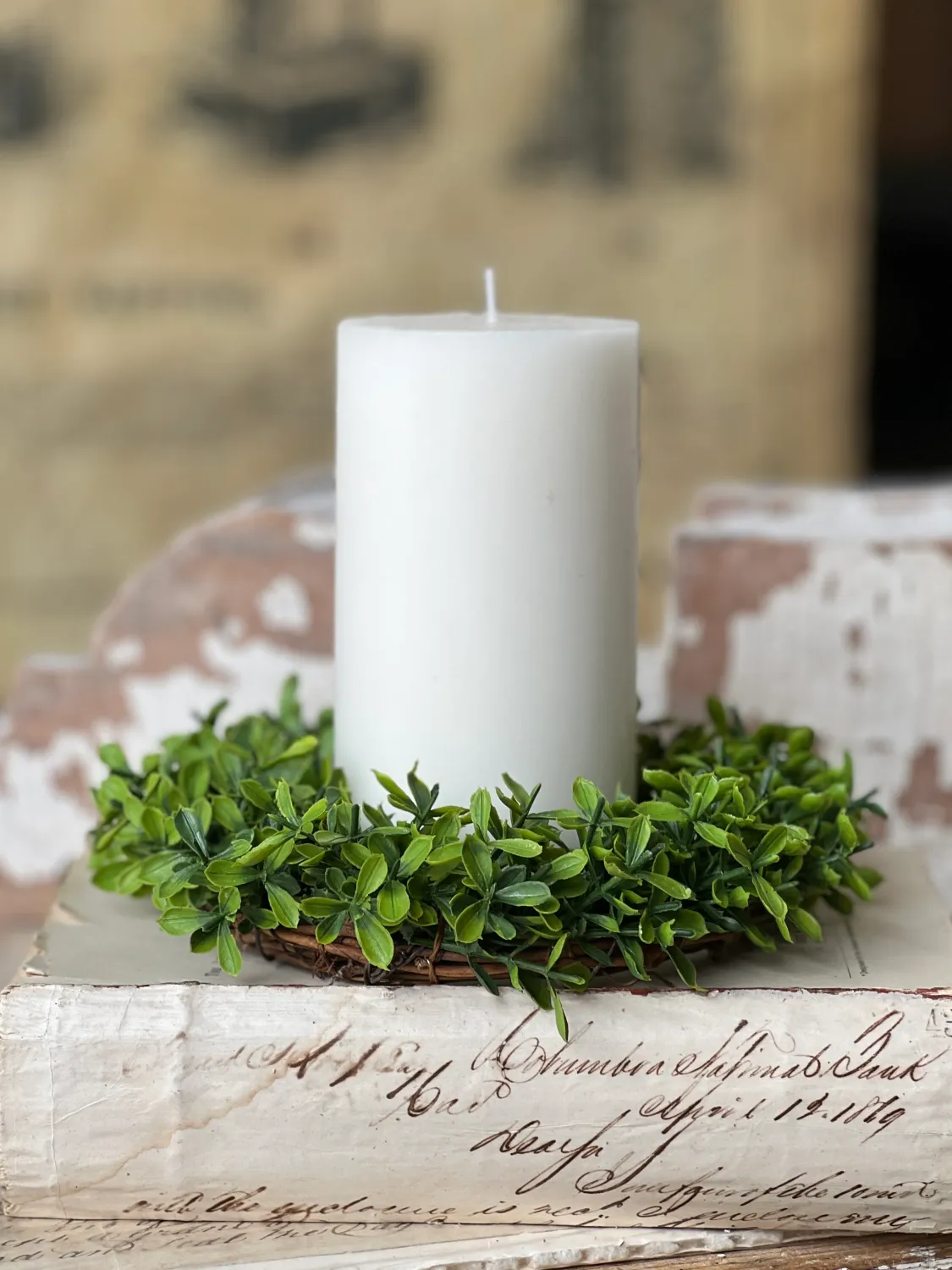 7.5" Lyric Boxwood Candle Ring