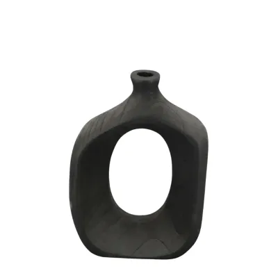 Black Wood Square Vase