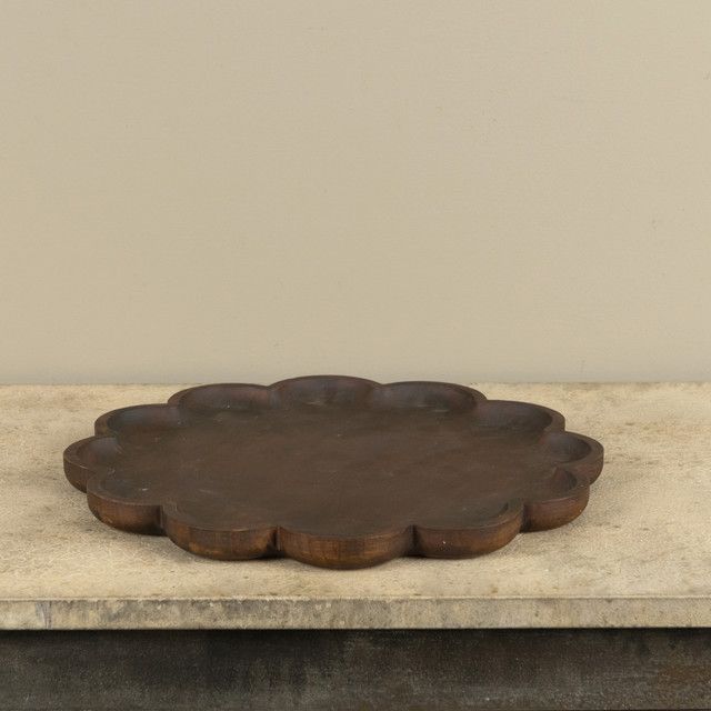 Dark Wood Scalloped Tray