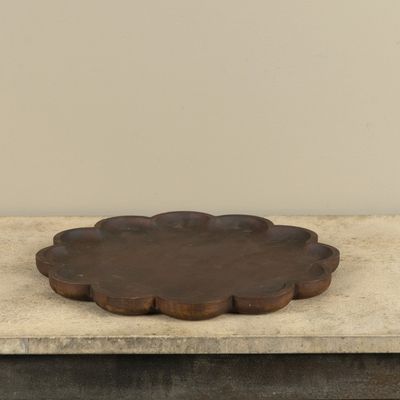 Dark Wood Scalloped Tray