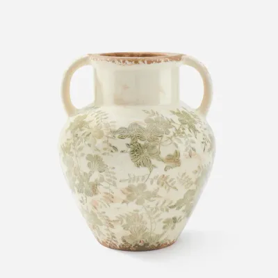 Antique Olive Double Handled Vase