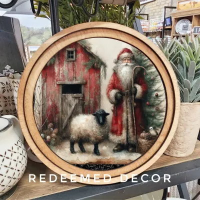 Santa with Sheep Round
