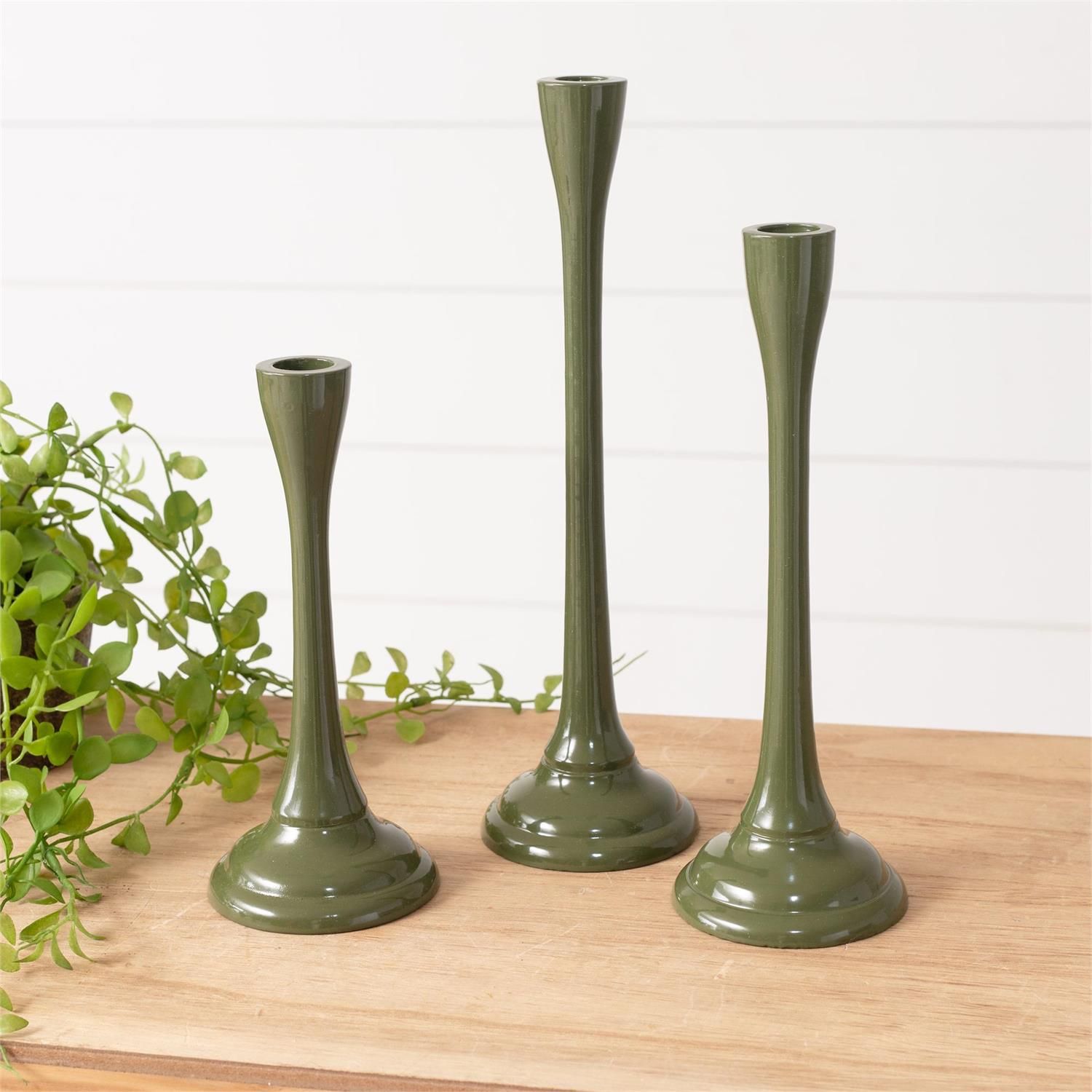 Set of 3 Green Taper Holders
