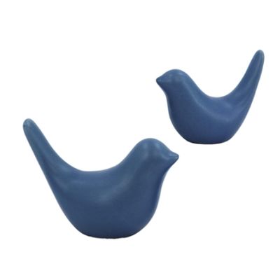 Set Of 2 Porcelain Indigo Birds