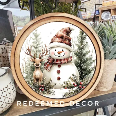 Snowman Deer Round