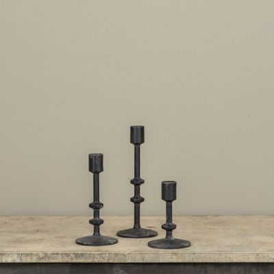 Aged Black Taper Holder Set