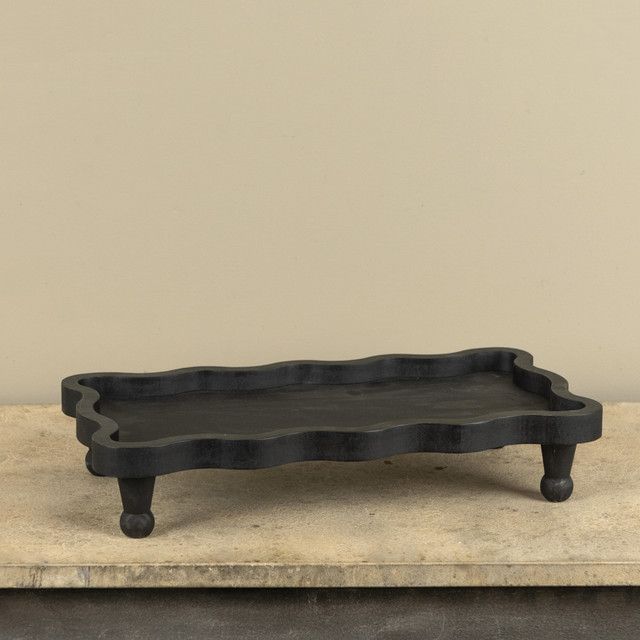 Black Scalloped Raised Wood Tray