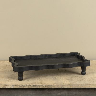 Black Scalloped Raised Wood Tray
