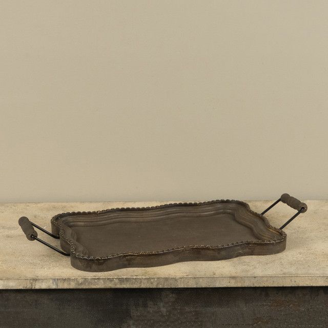 Dark Wood Scalloped Tray with Handles