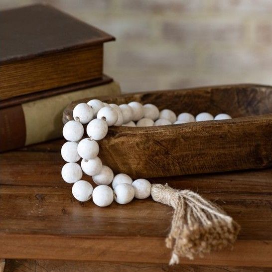 17" Whitewashed Beads with Tassle