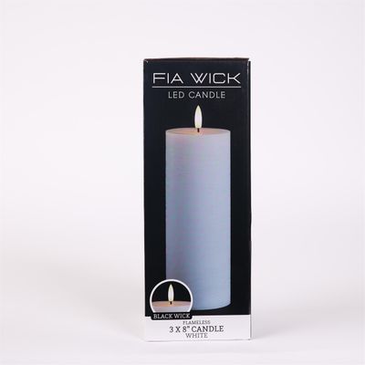 8" White FIA Wick Pillar Candle