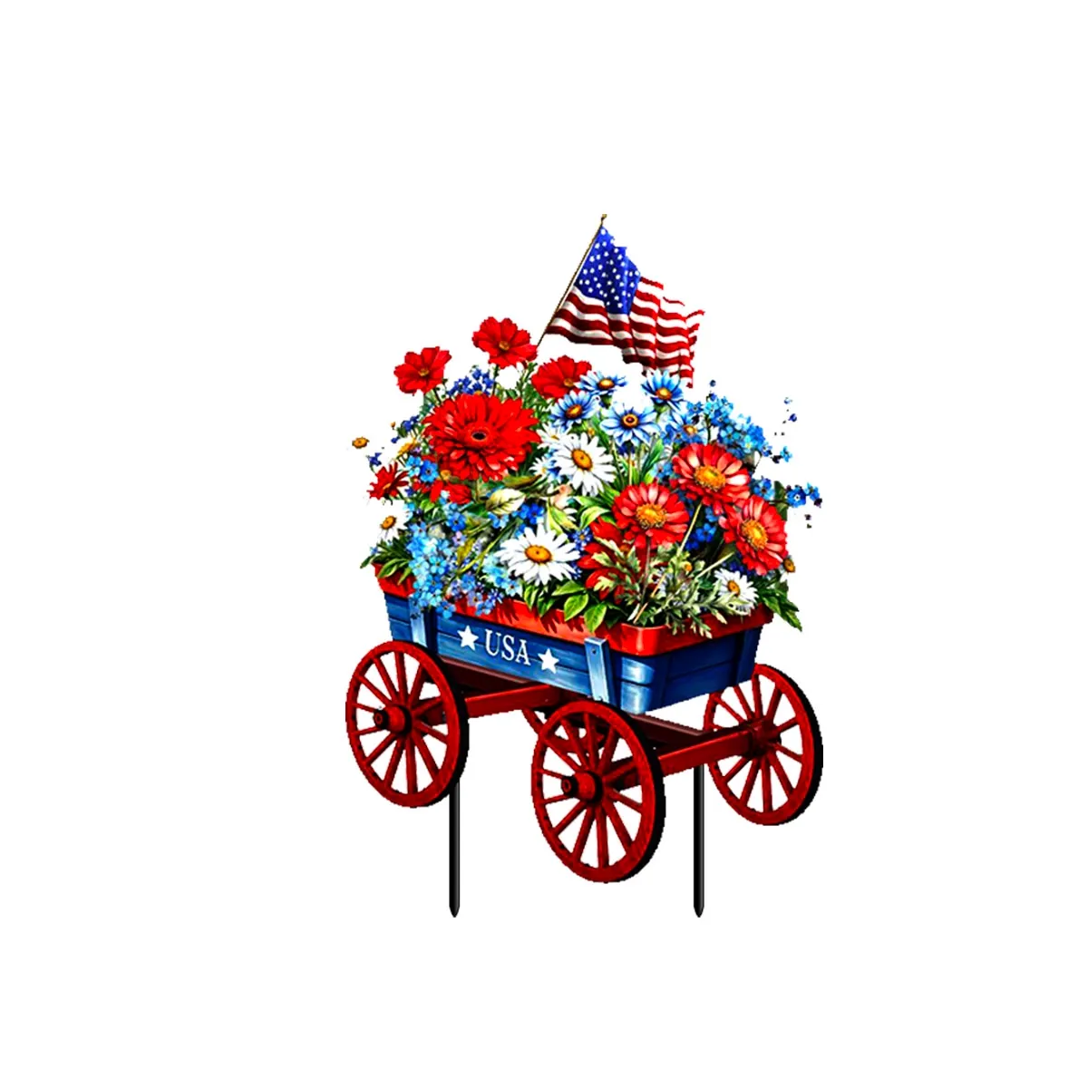 Patriotic Wagon Yard Stake