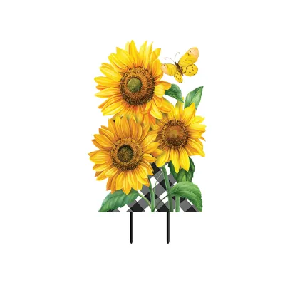 Checkered Sunflowers Yard Stake