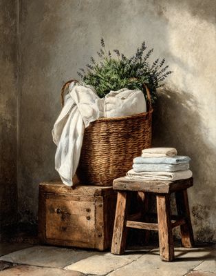 Rustic Towels Basket with Lavender
