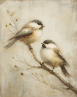 Rustic Songbirds on Branch