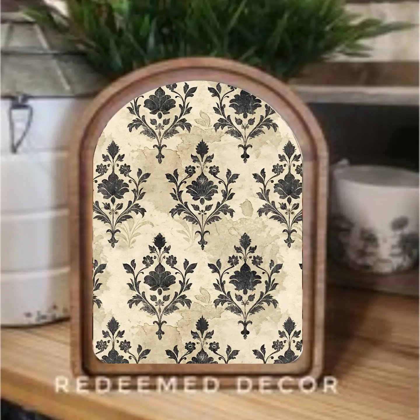 Damask Beige with Black