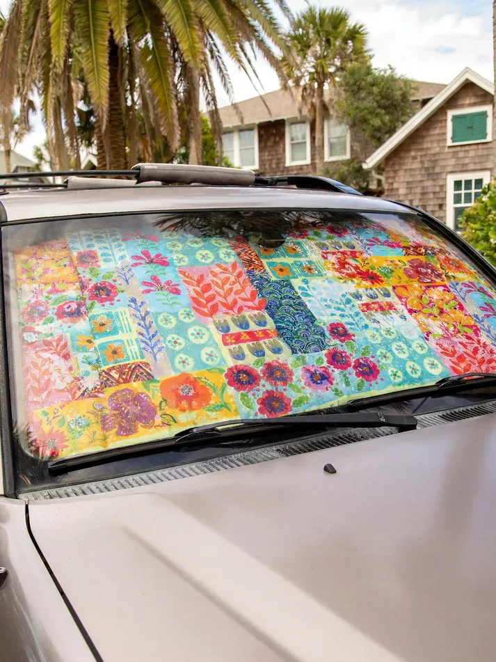 Car Sun Shade-Turquoise Patchwork