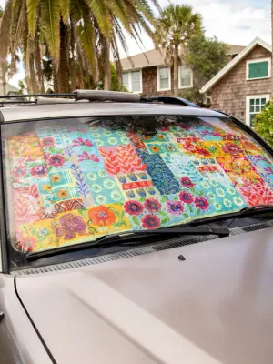 Car Sun Shade-Turquoise Patchwork