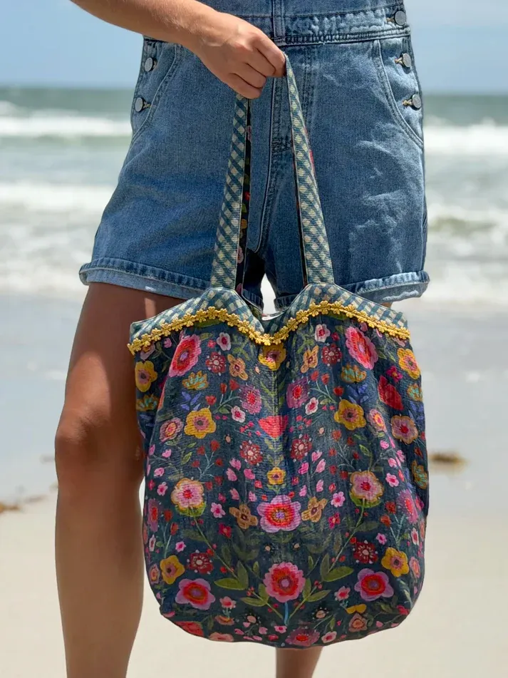 Reversible Tote Bag-Blue Floral