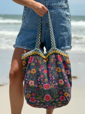 Reversible Tote Bag-Blue Floral
