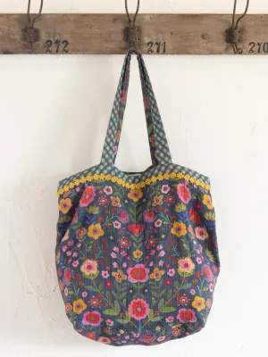 Reversible Tote Bag-Blue Floral