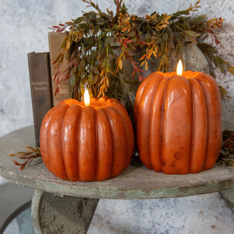 Rustic Orange Pumpkin LED Candles