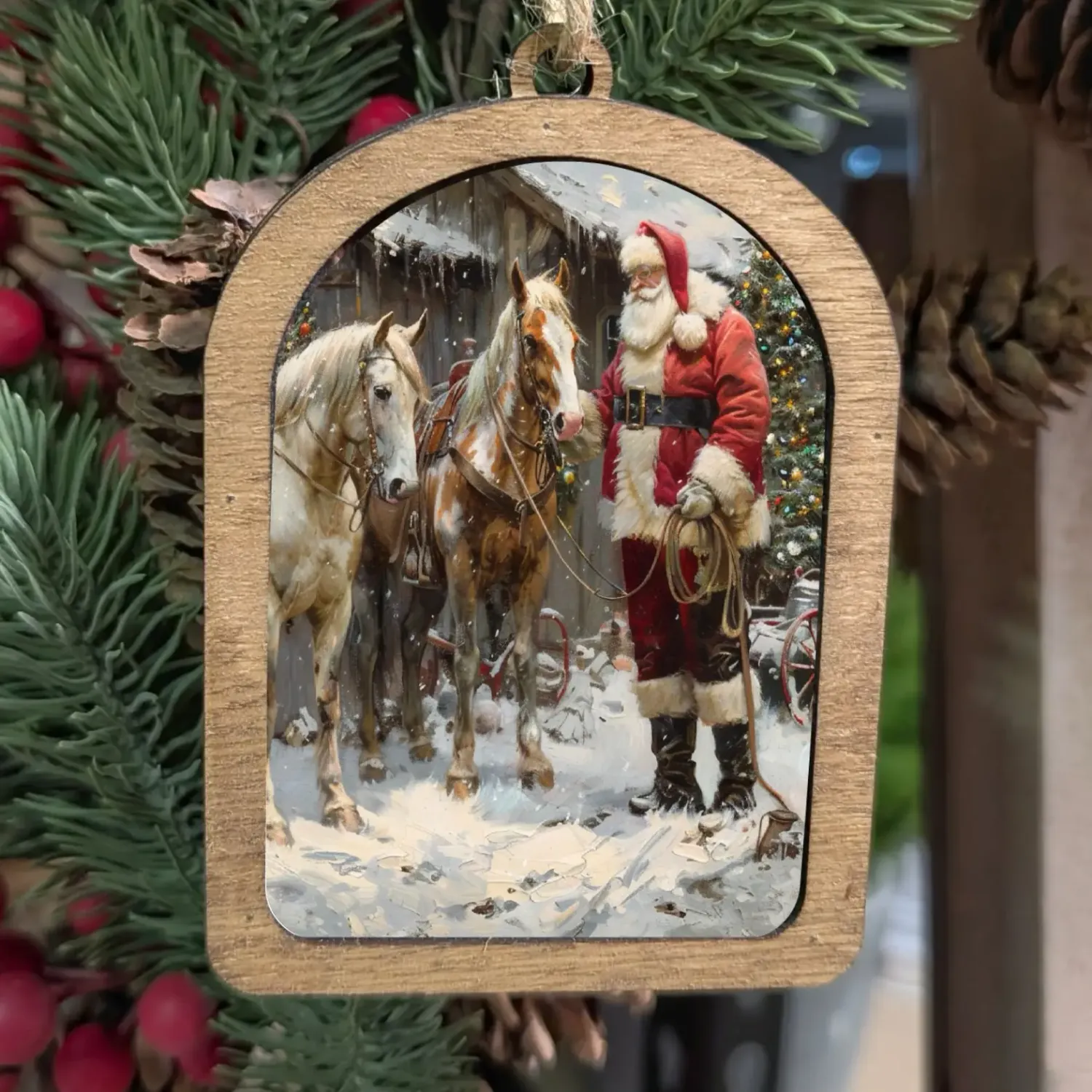 Santa With Horses Ornament