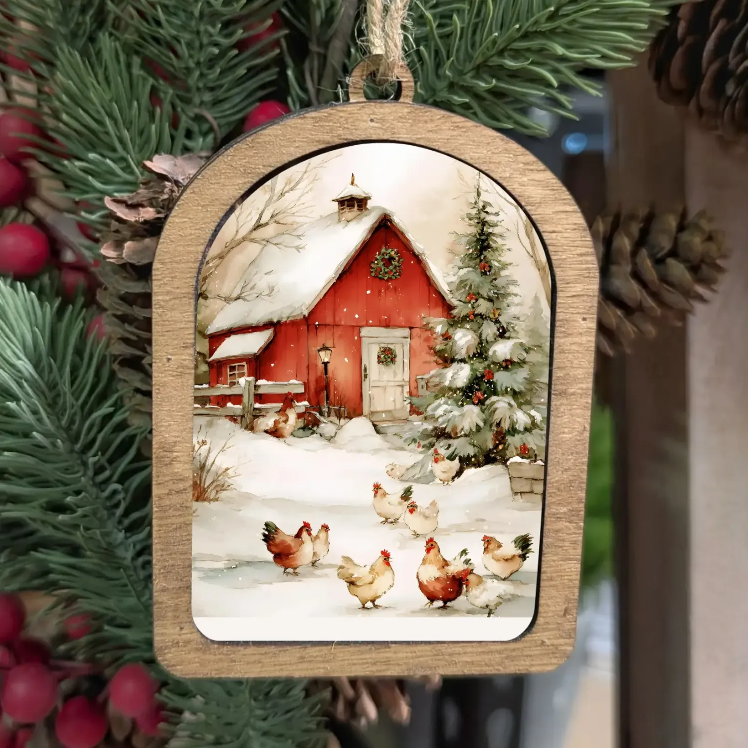 Cozy Christmas Chickens Ornament