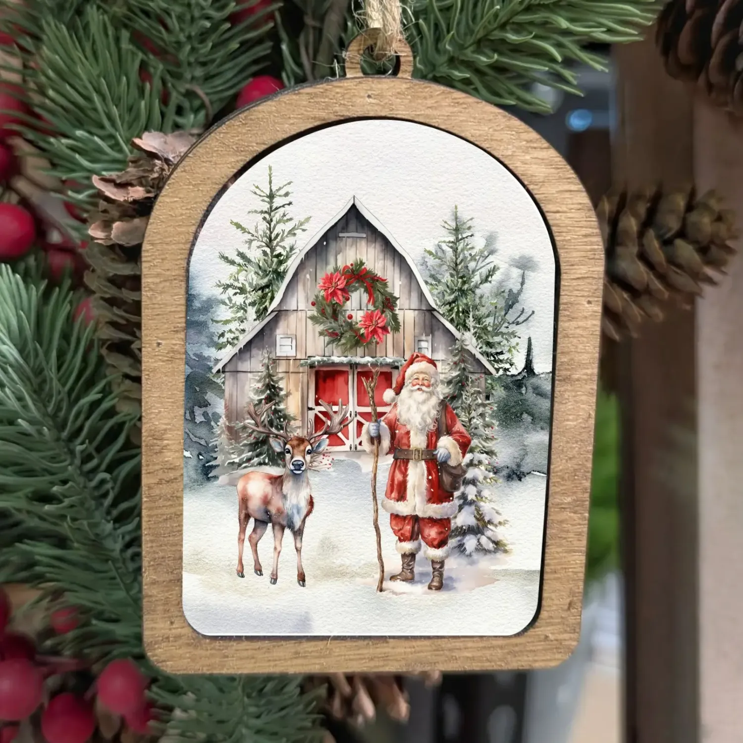 Santa Barn Reindeer Ornament