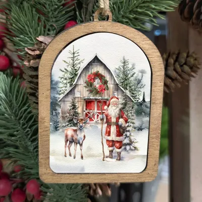 Santa Barn Reindeer Ornament