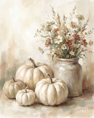 Cream Pumpkins Wildflower Still Life