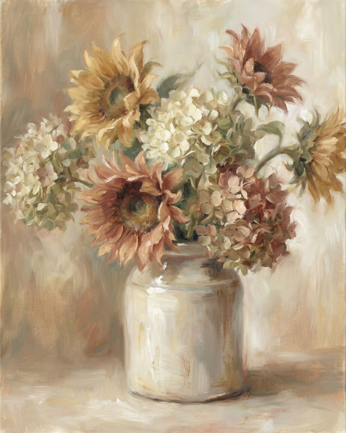 Vintage Sunflowers Hydrangeas Still Life