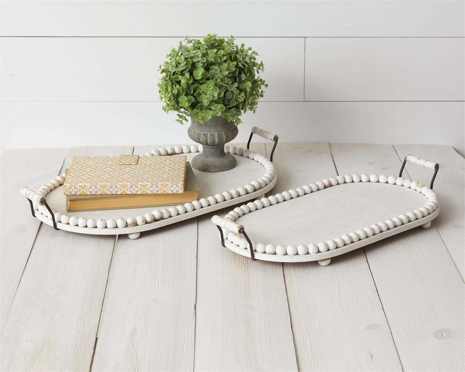 Oval White Beaded Edge Trays