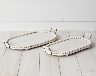 Oval White Beaded Edge Trays