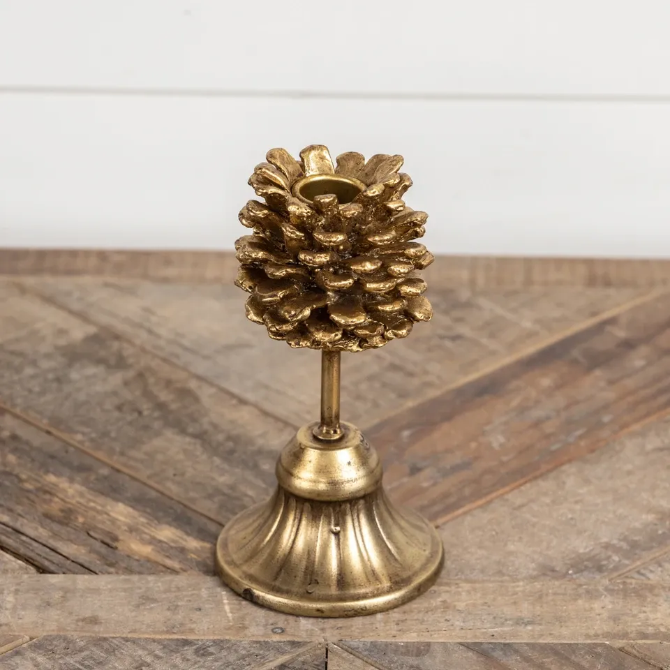 Gold Pinecone Taper Holder